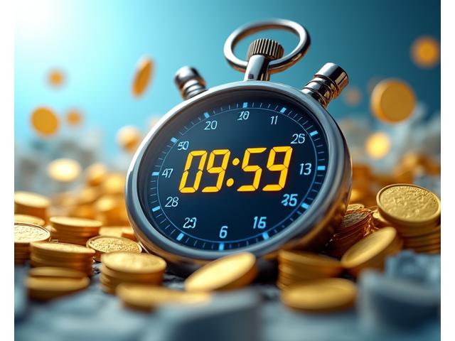 Illustration of a stopwatch with cash flowing rapidly, symbolizing fast approval and funding.